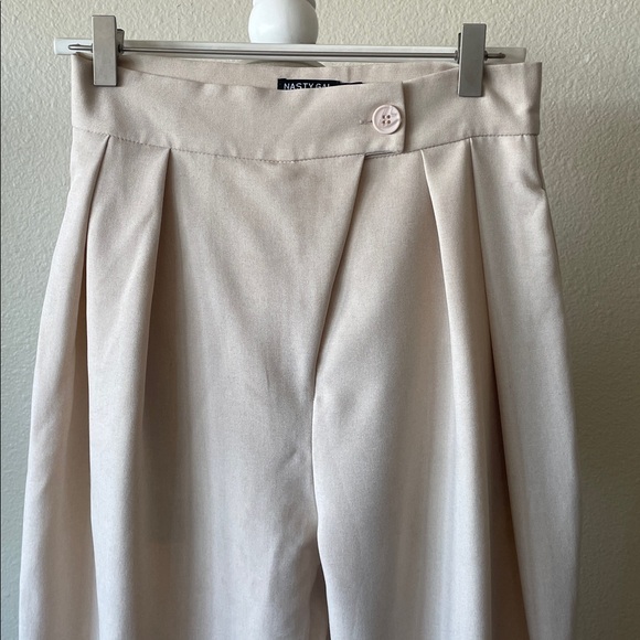 Nasty Gal Beige Tailored Jogger Pants | High Waist | Elastic Hem - Picture 3 of 9